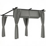 Metal Retractable Roof Pergola With Curtains 297cm Width x 295cm Depth - Velmora