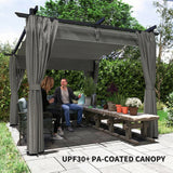 Metal Retractable Roof Pergola With Curtains 297cm Width x 295cm Depth - Velmora