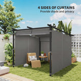 Metal Retractable Roof Pergola With Curtains 297cm Width x 295cm Depth - Velmora