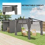 Metal Retractable Roof Pergola With Curtains 297cm Width x 295cm Depth - Velmora