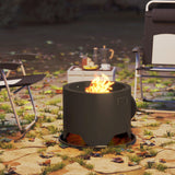 Metal Round Fire Pit With Lid And Fire Poker - Velmora