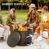 Metal Round Fire Pit With Lid And Fire Poker - Velmora