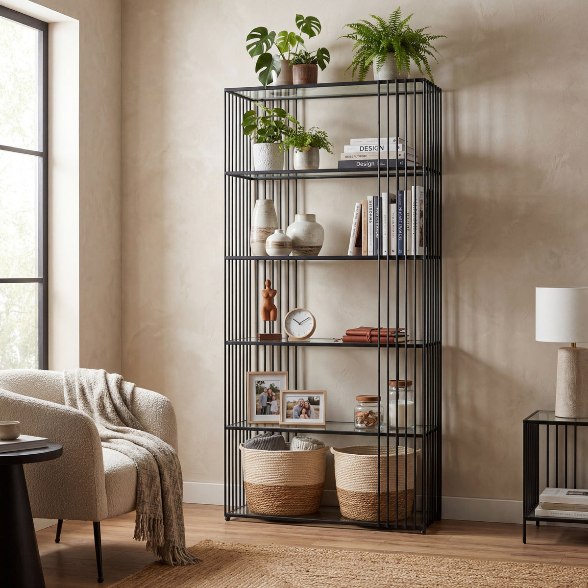Metal Shelving Unit 80cm Wide With Glass Shelves - Alto