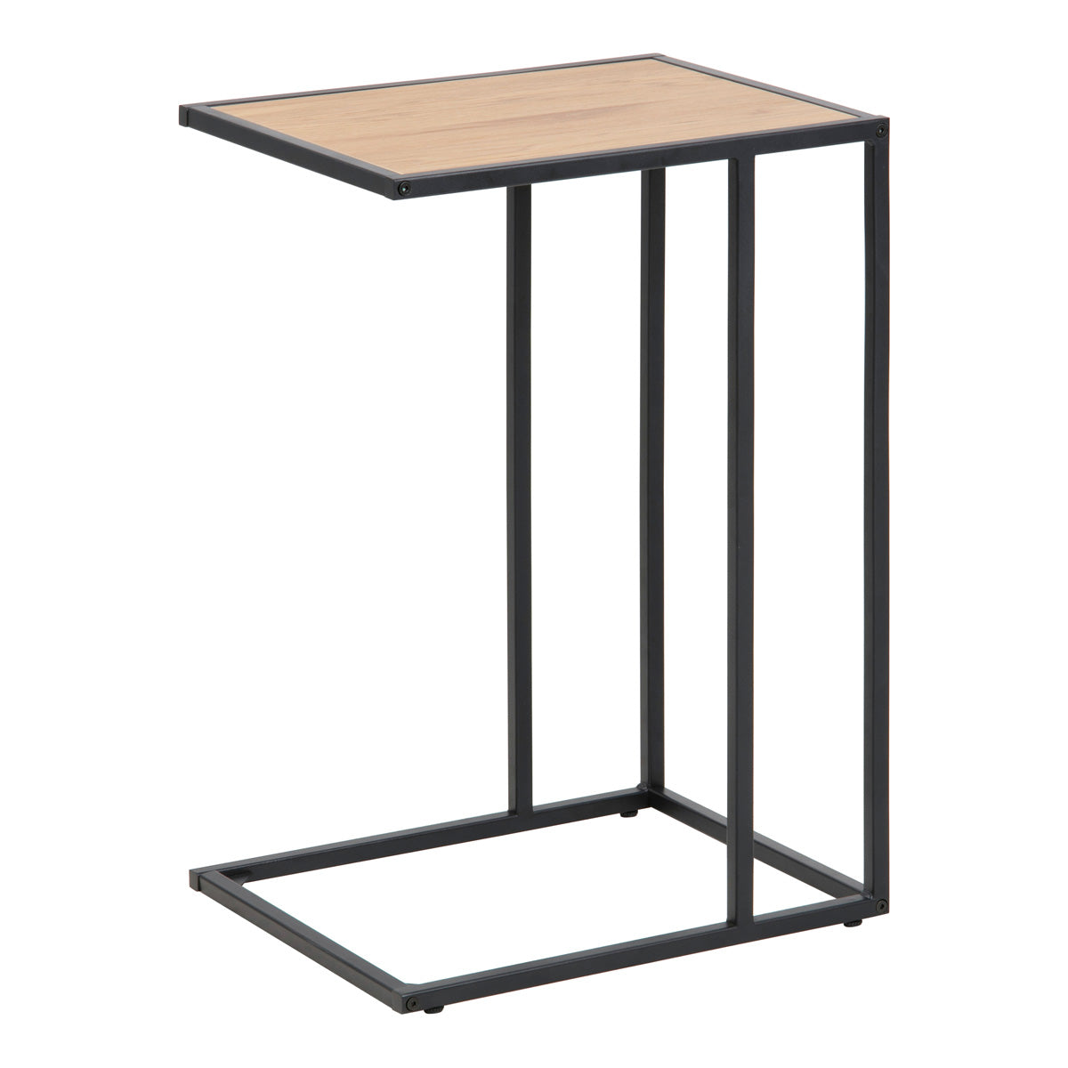 Metal Side Table in Black Rectangular With Wooden Top - Seaford