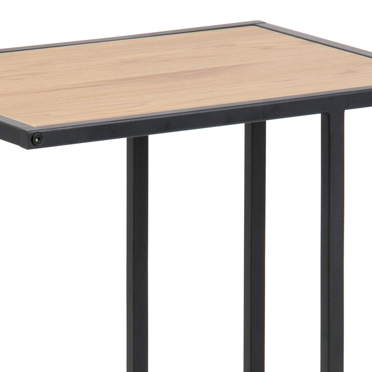 Metal Side Table in Black Rectangular With Wooden Top - Seaford