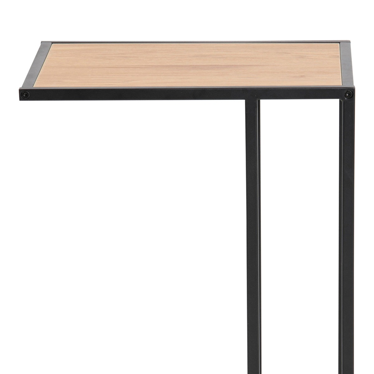 Metal Side Table in Black Rectangular With Wooden Top - Seaford