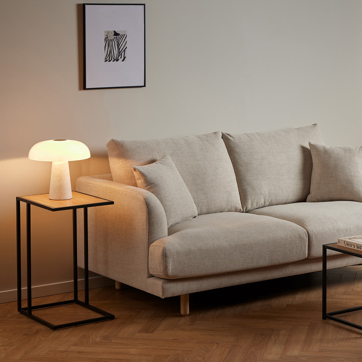 Metal Side Table in Black Rectangular With Wooden Top - Seaford