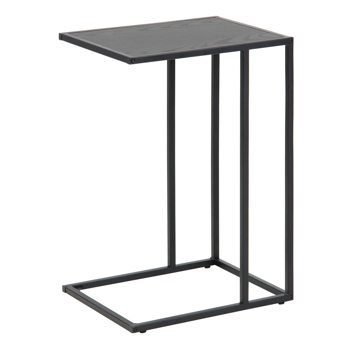 Metal Side Table in Black Rectangular With Wooden Top - Seaford