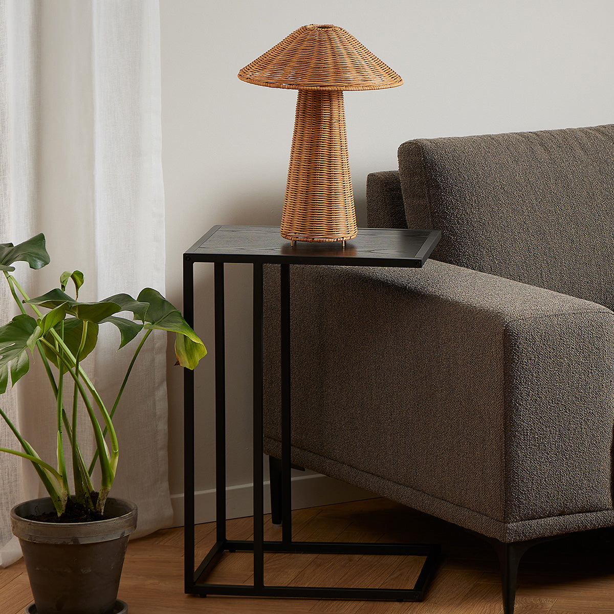 Metal Side Table in Black Rectangular With Wooden Top - Seaford