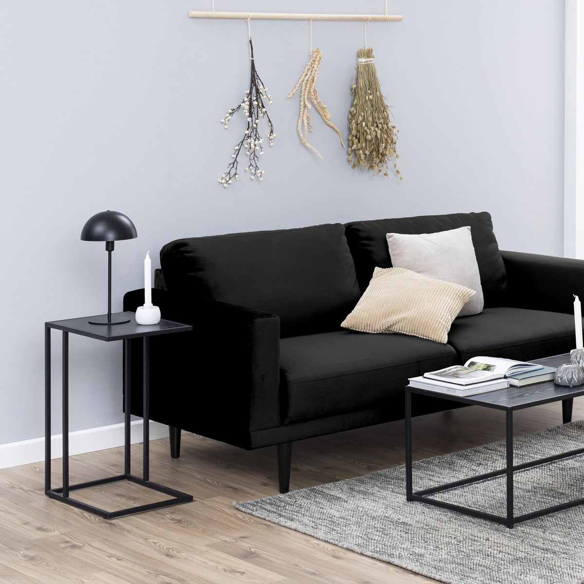 Metal Side Table in Black Rectangular With Wooden Top - Seaford