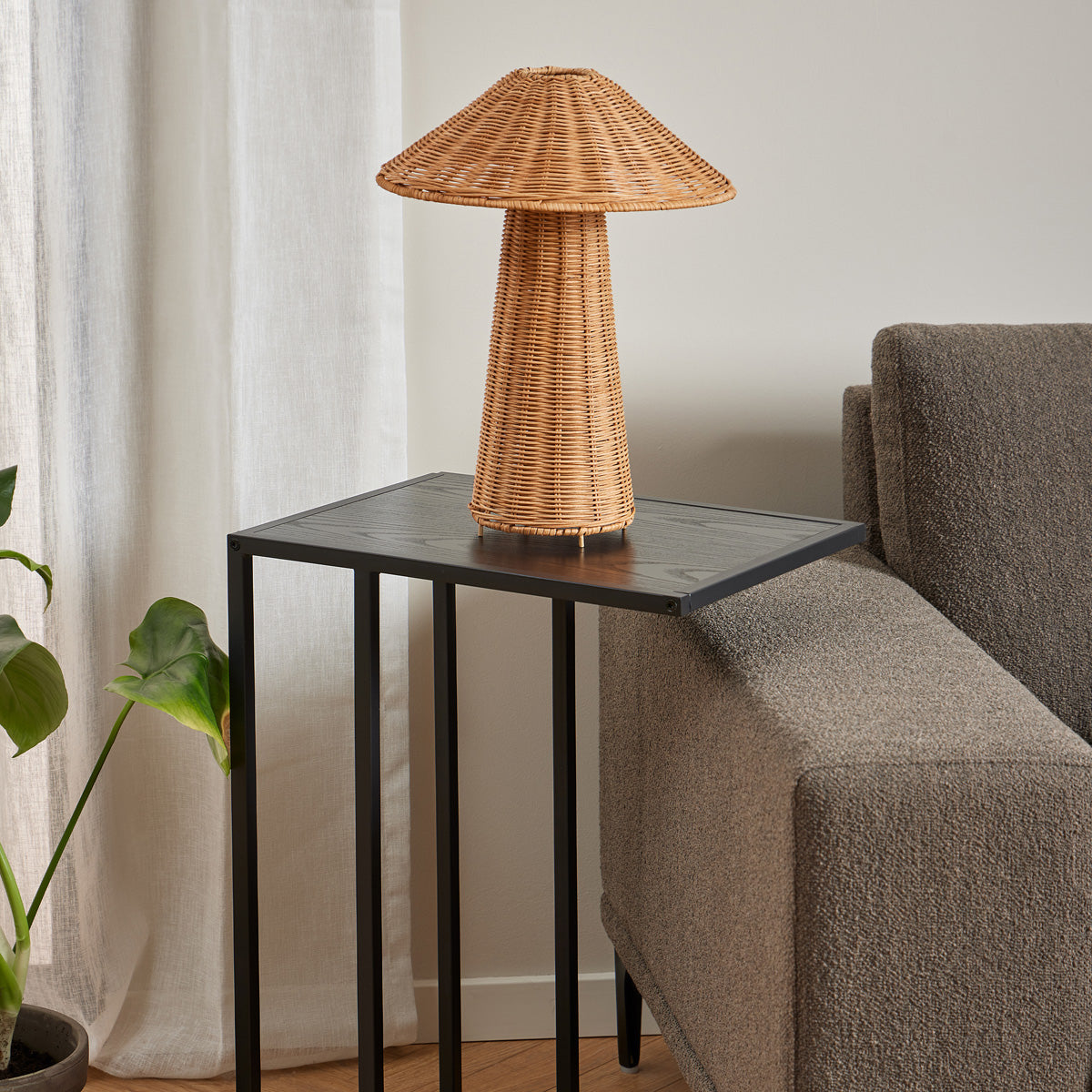 Metal Side Table in Black Rectangular With Wooden Top - Seaford
