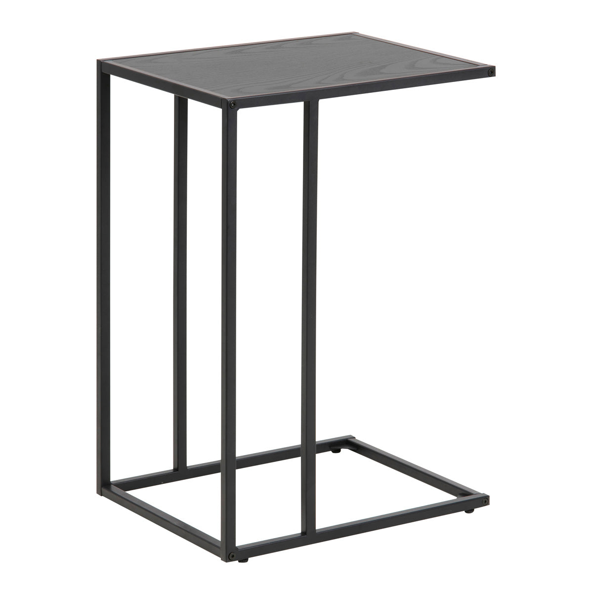 Metal Side Table in Black Rectangular With Wooden Top - Seaford