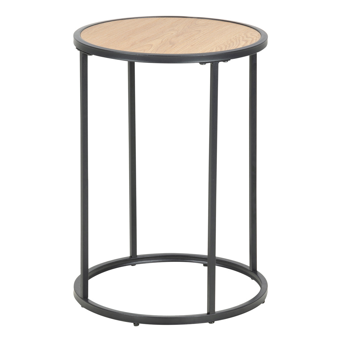 Metal Side Table Round in Black With Wooden Top - Seaford