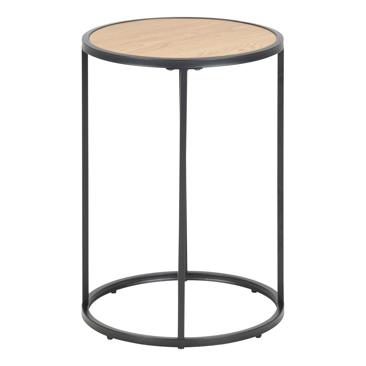 Metal Side Table Round in Black With Wooden Top - Seaford