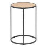Metal Side Table Round in Black With Wooden Top - Seaford