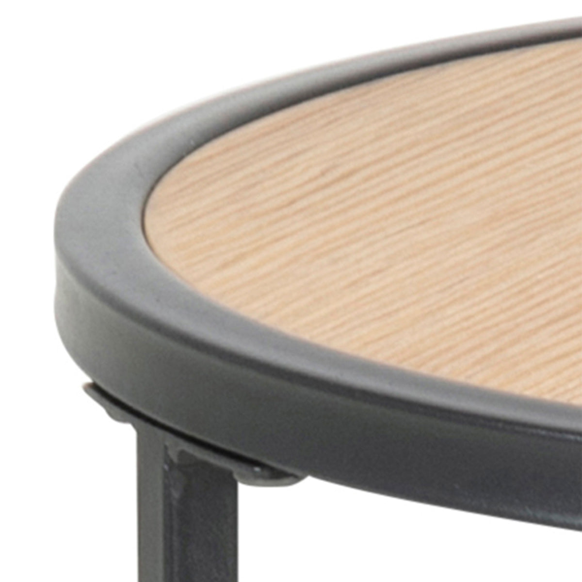 Metal Side Table Round in Black With Wooden Top - Seaford