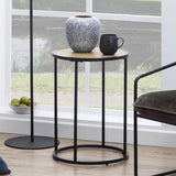 Metal Side Table Round in Black With Wooden Top - Seaford