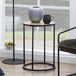 Metal Side Table Round in Black With Wooden Top - Seaford