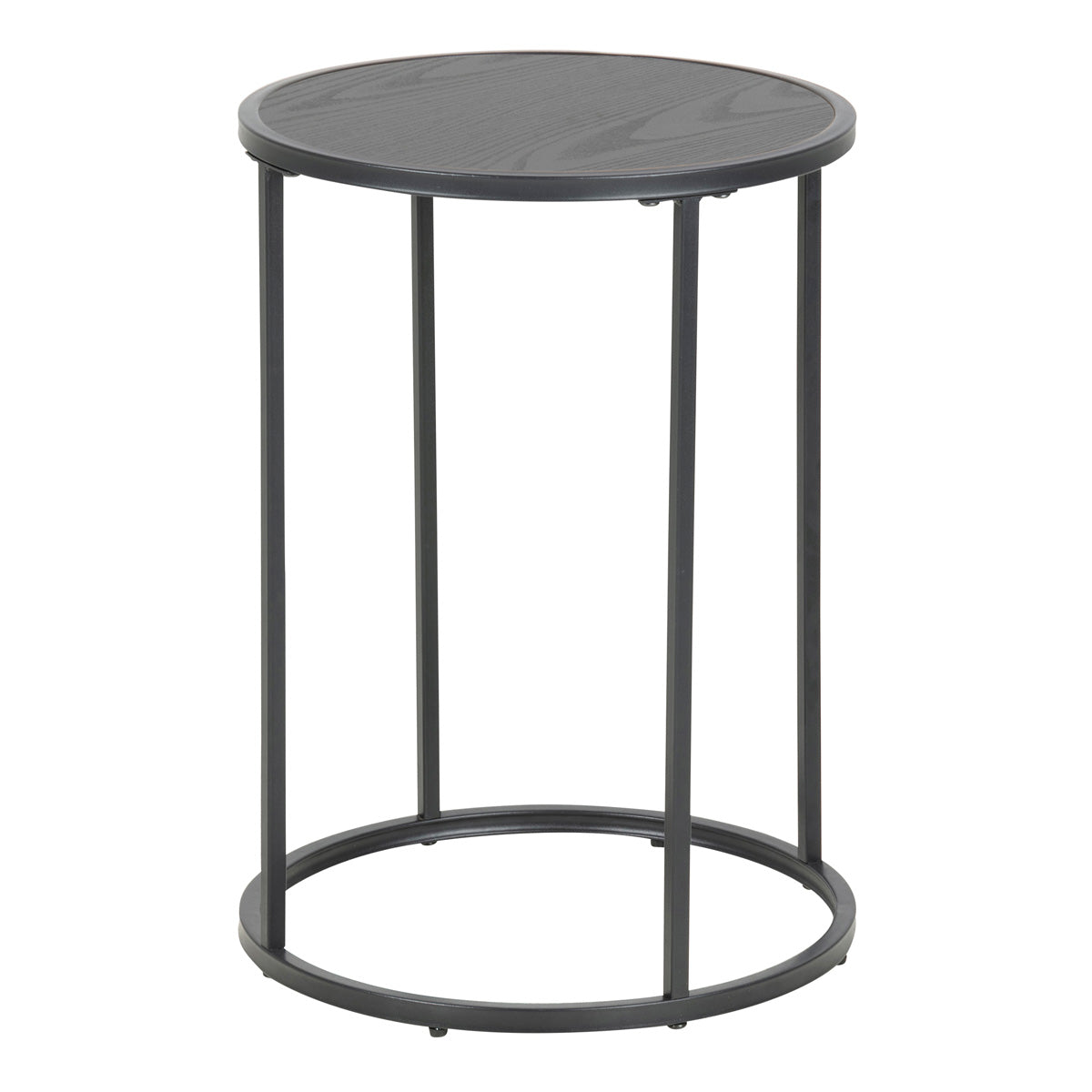 Metal Side Table Round in Black With Wooden Top - Seaford