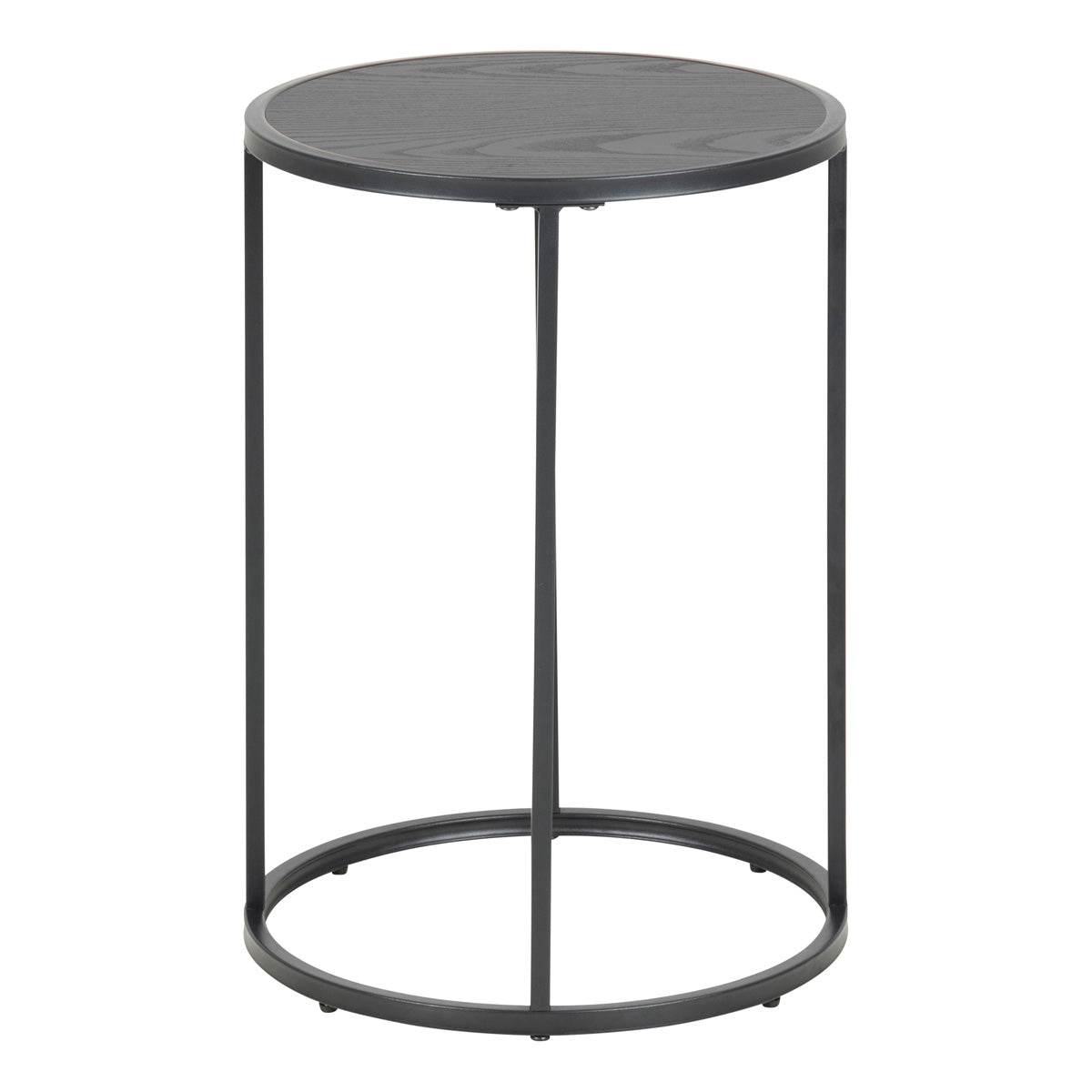 Metal Side Table Round in Black With Wooden Top - Seaford