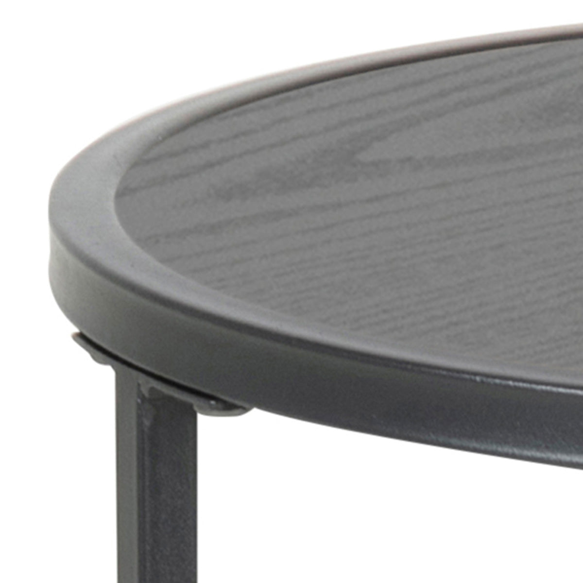Metal Side Table Round in Black With Wooden Top - Seaford