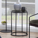 Metal Side Table Round in Black With Wooden Top - Seaford
