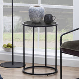 Metal Side Table Round in Black With Wooden Top - Seaford