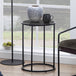 Metal Side Table Round in Black With Wooden Top - Seaford