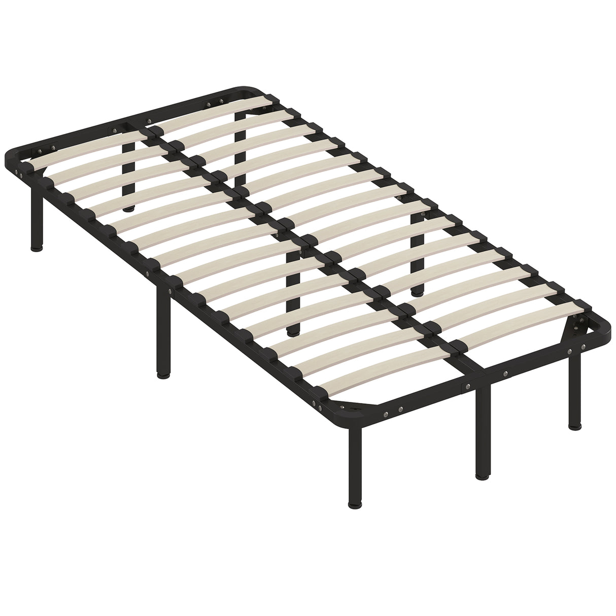 Metal Single Bed 90cm Wide With 28 Wooden Slats - Velmora