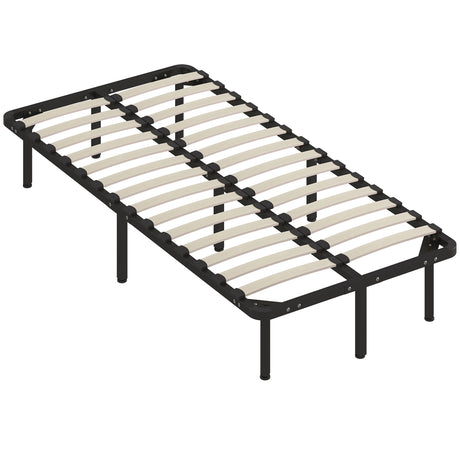 Metal Single Bed 90cm Wide With 28 Wooden Slats - Velmora