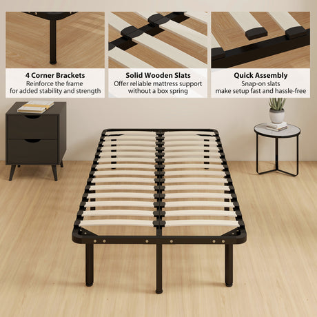 Metal Single Bed 90cm Wide With 28 Wooden Slats - Velmora