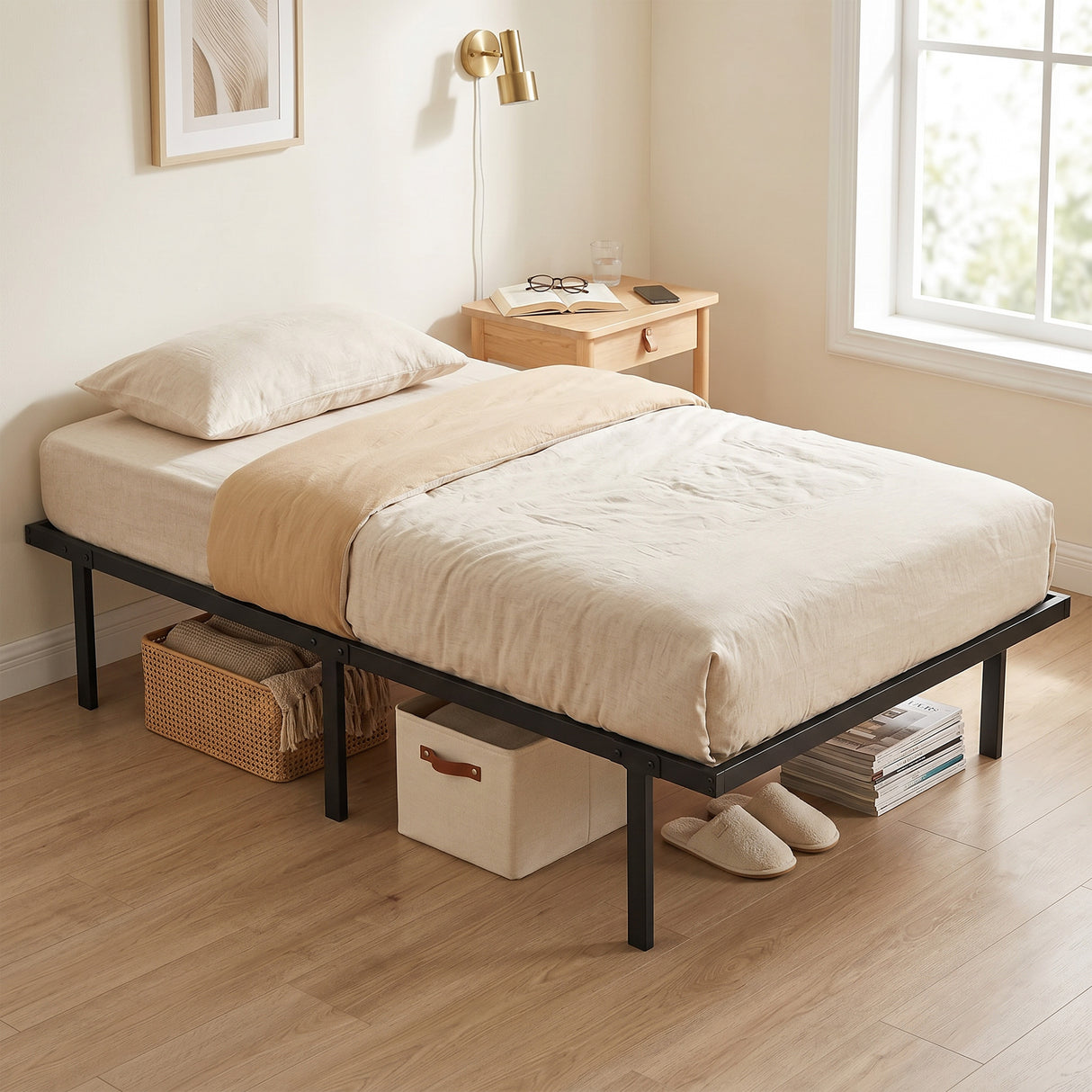 Metal Single Bed 91cm Wide - Velmora