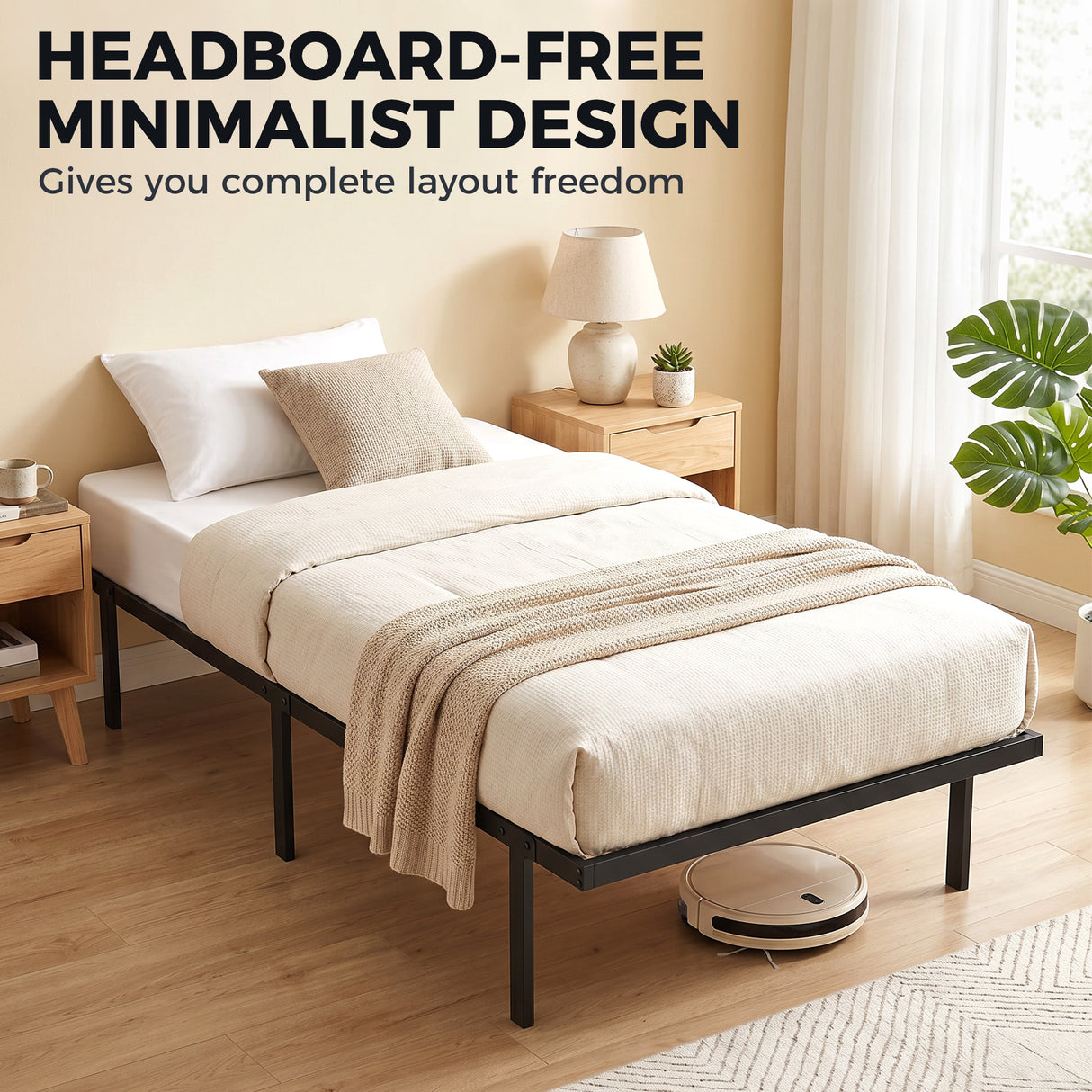 Metal Single Bed 91cm Wide - Velmora