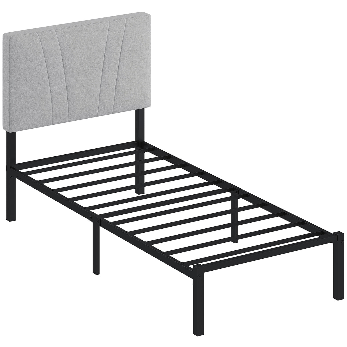 Metal Single Bed 95cm Wide With Faux Linen Fabric Headboard - Velmora