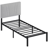Metal Single Bed 95cm Wide With Faux Linen Fabric Headboard - Velmora