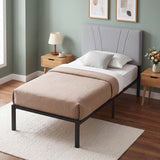 Metal Single Bed 95cm Wide With Faux Linen Fabric Headboard - Velmora