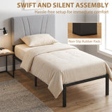 Metal Single Bed 95cm Wide With Faux Linen Fabric Headboard - Velmora