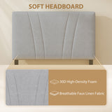Metal Single Bed 95cm Wide With Faux Linen Fabric Headboard - Velmora