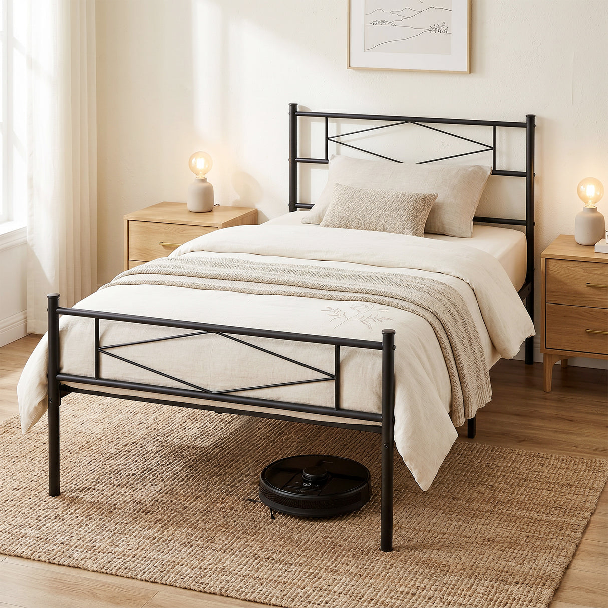 Metal Single Bed 96cm Wide - Velmora