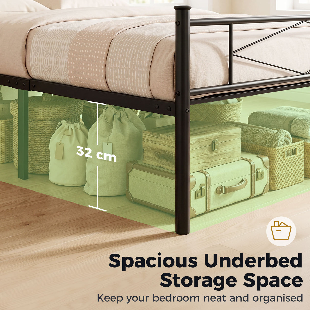 Metal Single Bed 96cm Wide - Velmora