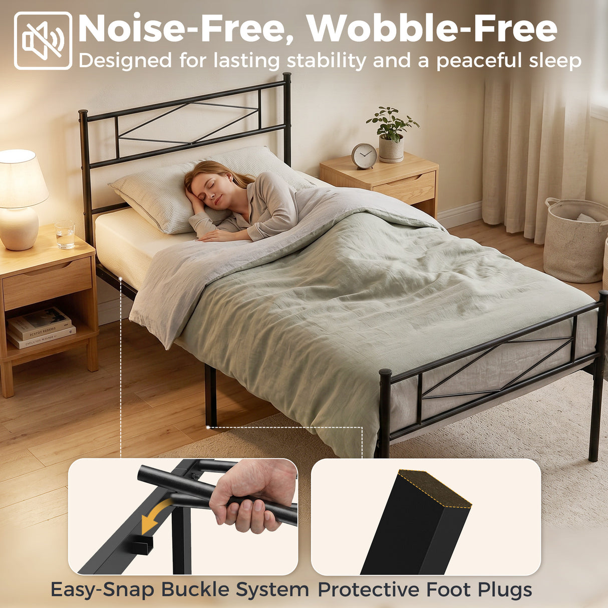 Metal Single Bed 96cm Wide - Velmora