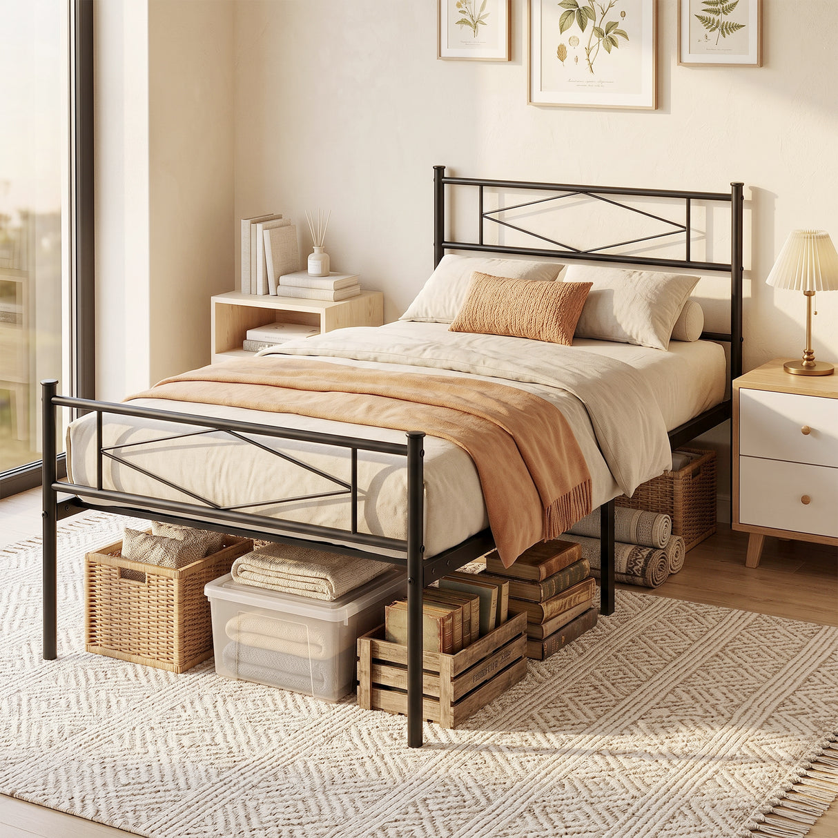 Metal Single Bed 96cm Wide - Velmora
