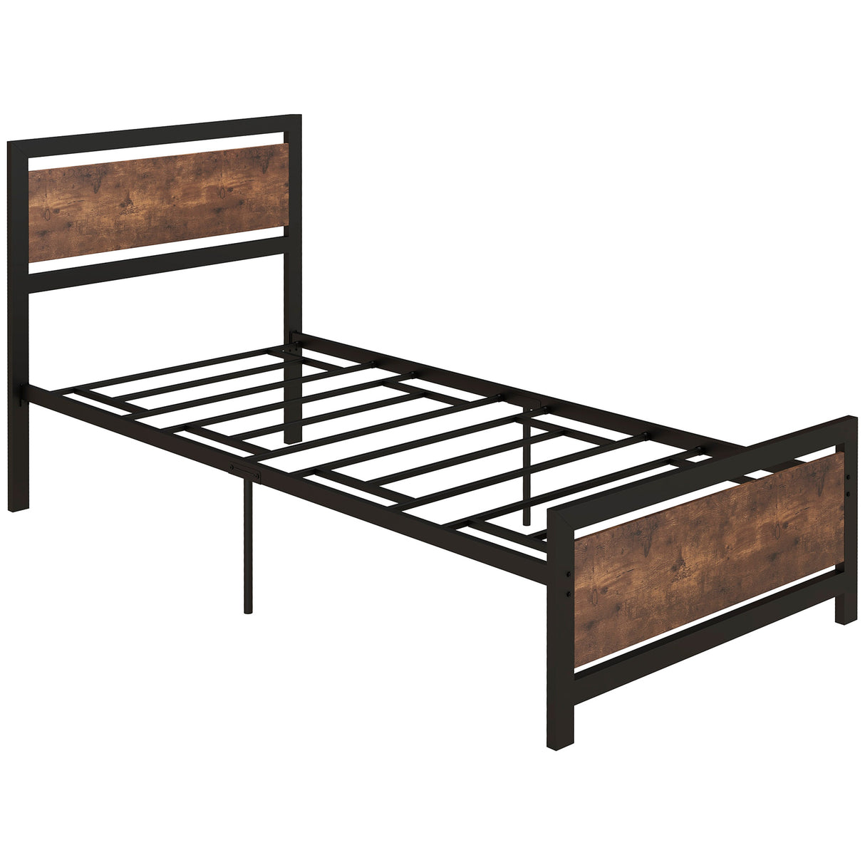 Metal Single Bed 97cm Wide With Wooden Headboard - Velmora