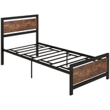 Metal Single Bed 97cm Wide With Wooden Headboard - Velmora