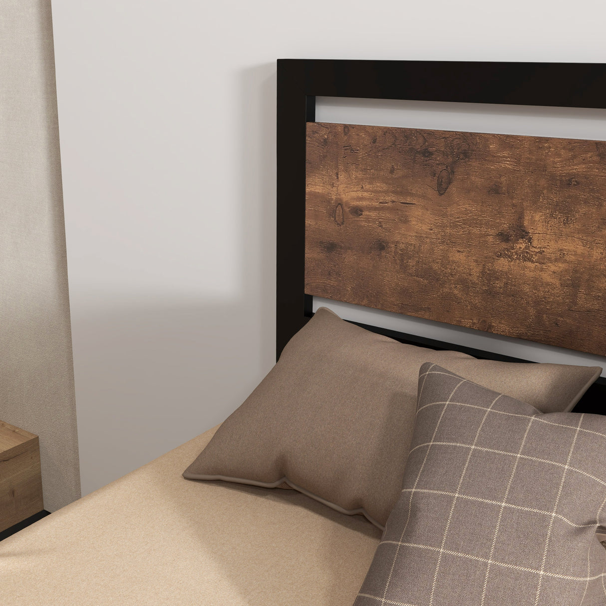 Metal Single Bed 97cm Wide With Wooden Headboard - Velmora