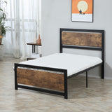 Metal Single Bed 97cm Wide With Wooden Headboard - Velmora