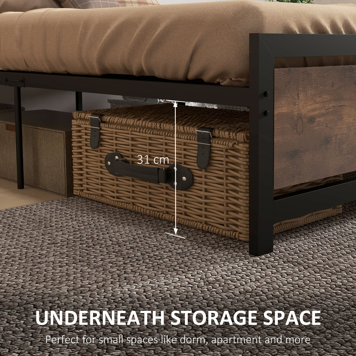 Metal Single Bed 97cm Wide With Wooden Headboard - Velmora