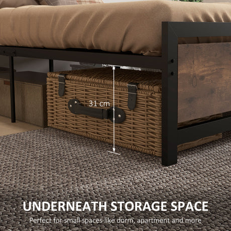 Metal Single Bed 97cm Wide With Wooden Headboard - Velmora