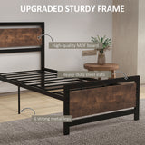 Metal Single Bed 97cm Wide With Wooden Headboard - Velmora