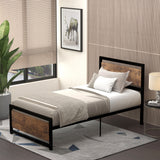 Metal Single Bed 97cm Wide With Wooden Headboard - Velmora